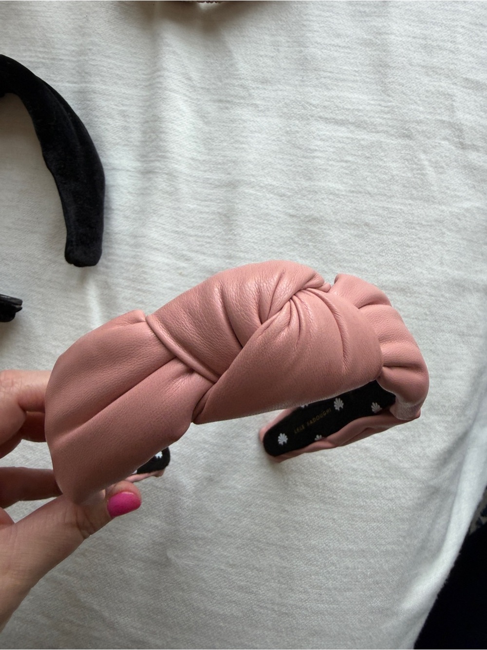 le le Sadoughi 
Pink Knotted Leather Headband - Women Accessories